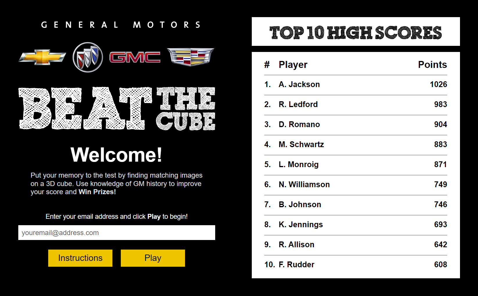 General Motors: "Beat The Cube" UI/UX